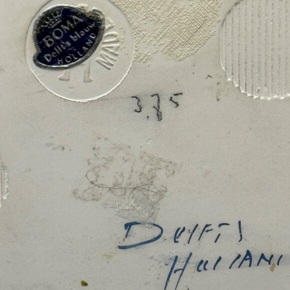 Delft Tile Blue & White Windmill Scene Ceramic Hand Painted Signed 6"x6" VTG - Picture 4 of 9